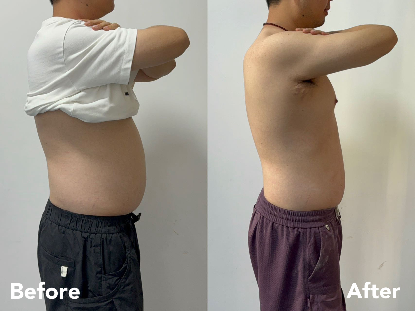 28-day male body reset — side before and after